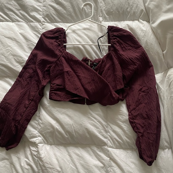 Forever 21 Small Long Sleeve Purple Crop Top - Picture 2 of 2